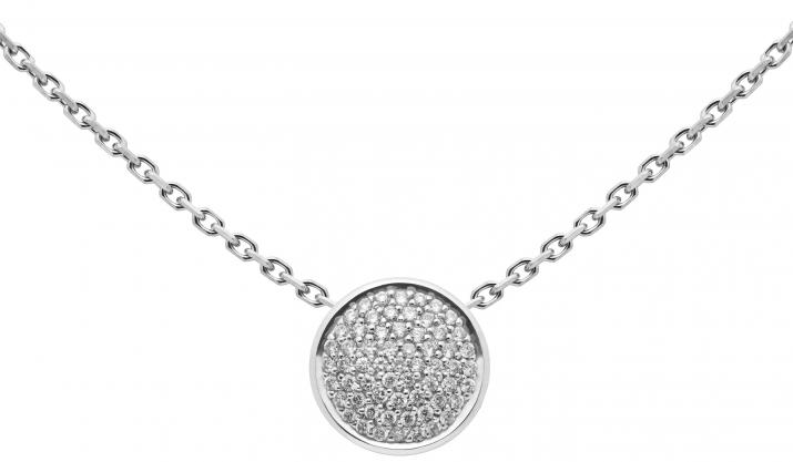 Chain Necklace For Women with 0.31ct Round Diamond in White Gold Pavé Setting - Redline - 0++