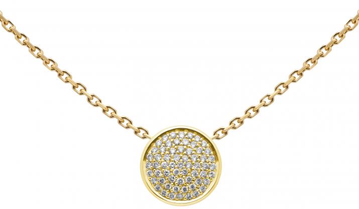 Chain Necklace For Women with 0.31ct Round Diamond in Yellow Gold Pavé Setting - Redline - 0++