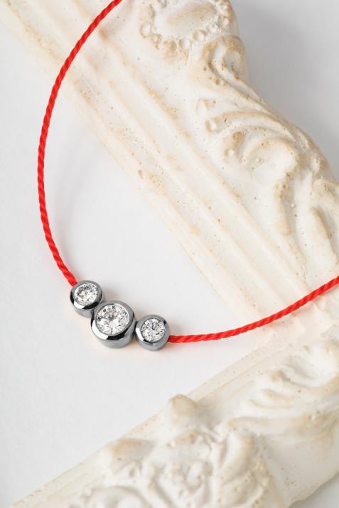 String Bracelet For Women with 0.20ct Round Diamond in Black Gold Bezel Setting - Redline - 0++