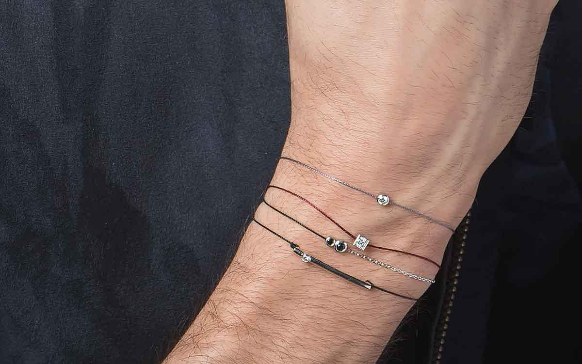 Redline Jewerly Infinite Kcolor String Bracelet For Men With 0 15ct Round Black Diamond In Black Gold Bezel Setting Redline