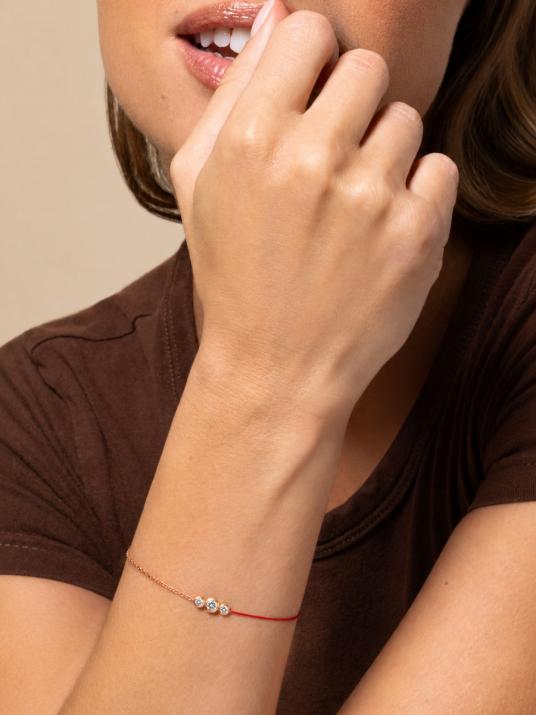 String-Chain Bracelet For Women with 0.20ct Round Diamond in Rose Gold Bezel Setting - Redline - 0++