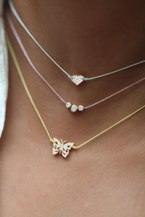 String Necklace For Women with 0.20ct Round Diamond in Yellow Gold Bezel Setting - Redline - 0++