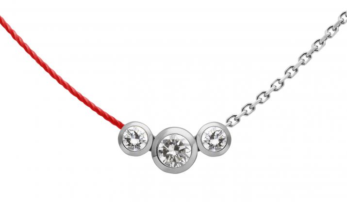 String-Chain Necklace with 0.20ct Round Diamond in White Gold Bezel Setting - Redline - 0++