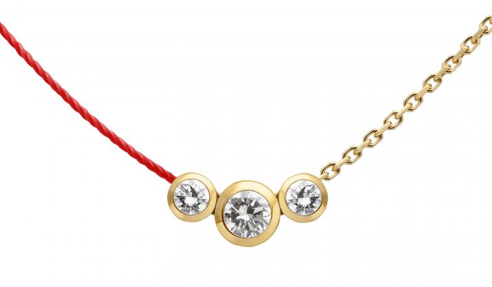 String-Chain Necklace with 0.20ct Round Diamond in Yellow Gold Bezel Setting - Redline - 0++