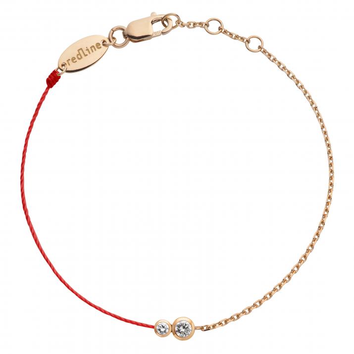 String Bracelet For Men with 0.15ct Round Diamond in Rose Gold Bezel Setting - Redline - 0++