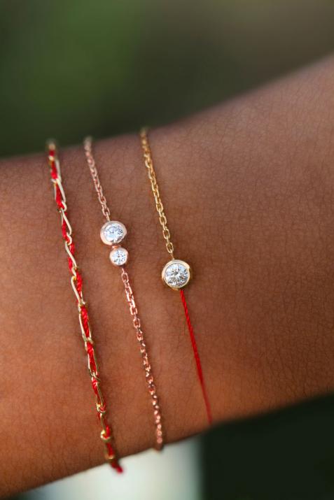 Chain Bracelet For Women with 0.15ct Round Diamond in Rose Gold Bezel Setting - Redline - 0++