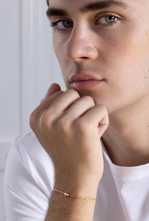 Chain Bracelet For Men with 0.15ct Round Diamond in Rose Gold Bezel Setting - Redline - 0++