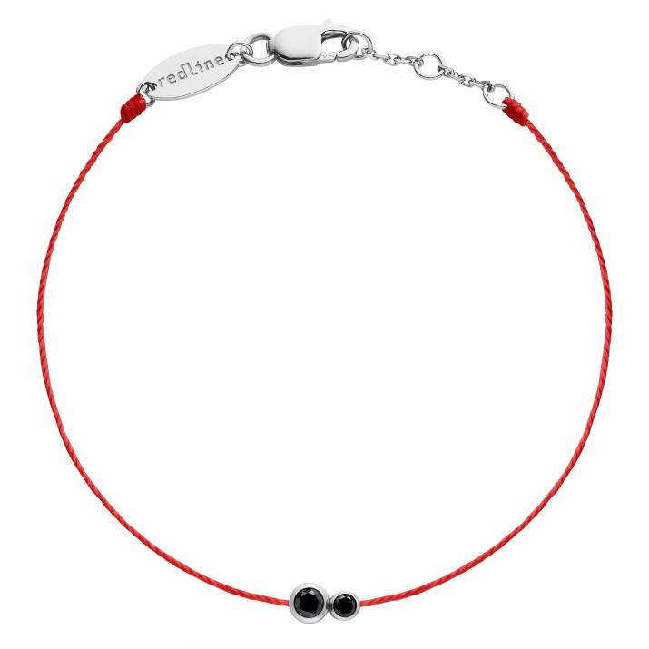 String Bracelet For Women with 0.15ct Round Black Diamond in White Gold Bezel Setting - Redline - 0++