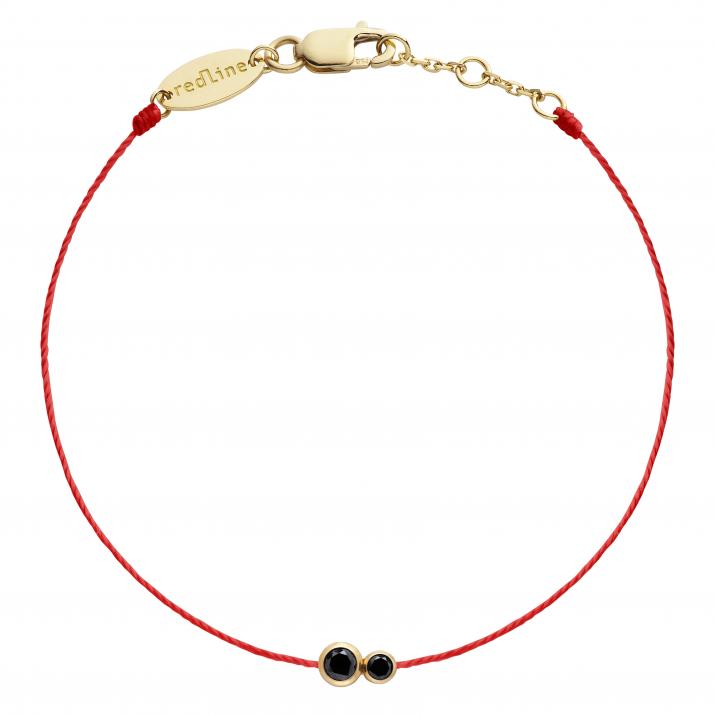 String Bracelet For Women with 0.15ct Round Black Diamond in Yellow Gold Bezel Setting - Redline - 0++