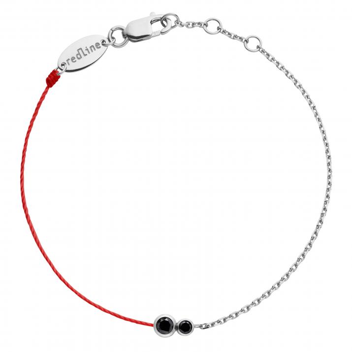 String-Chain Bracelet For Women with 0.15ct Round Black Diamond in White Gold Bezel Setting - Redline