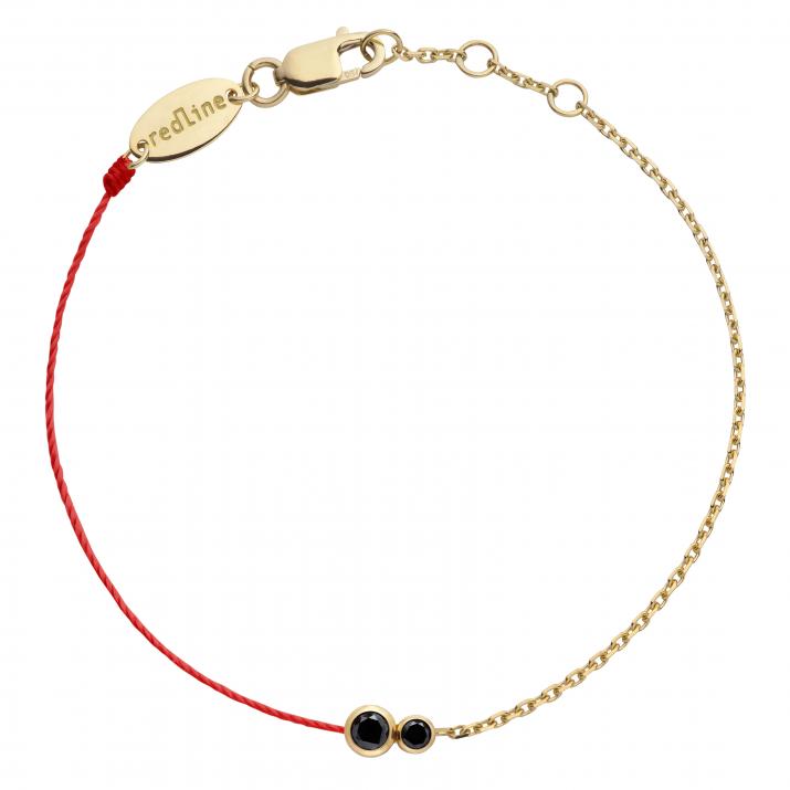 String-Chain Bracelet For Women with 0.15ct Round Black Diamond in Yellow Gold Bezel Setting - Redline