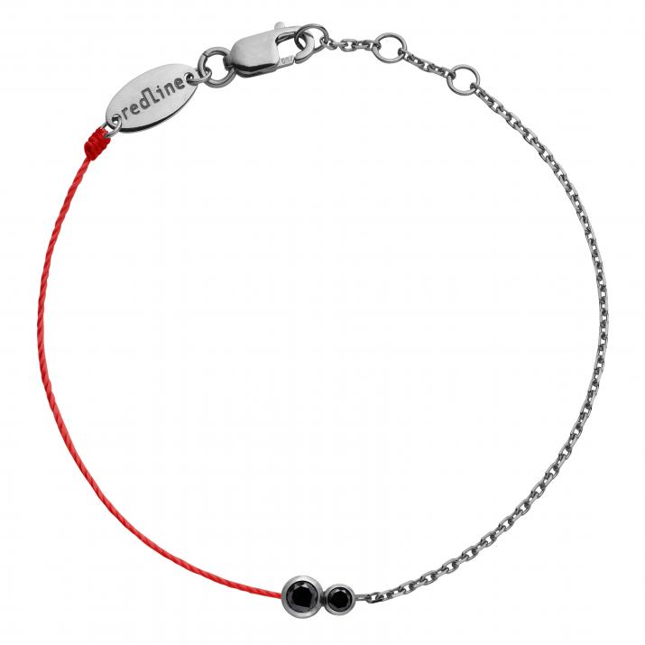 String-Chain Bracelet For Women with 0.15ct Round Black Diamond in Black Gold Bezel Setting - Redline