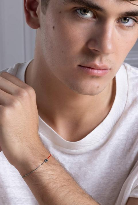 String Bracelet For Men with 0.15ct Round Black Diamond in Black Gold Bezel Setting - Redline - 0++