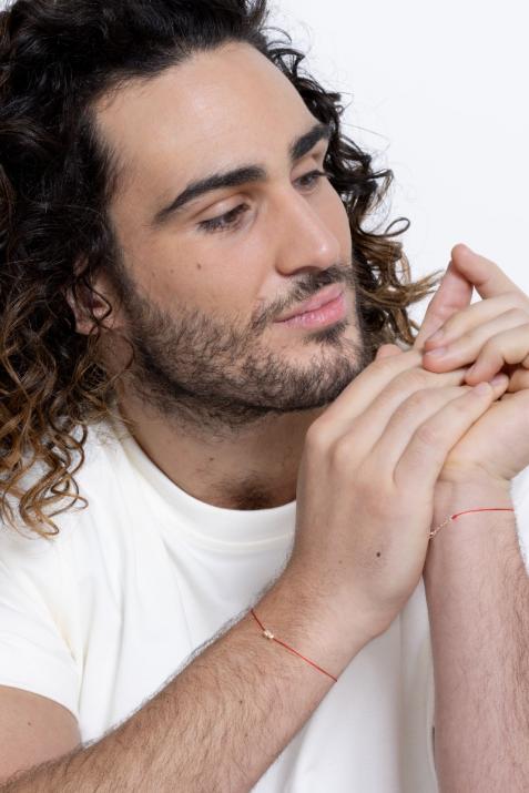 String Bracelet For Men with 0.15ct Round Diamond in Rose Gold Bezel Setting - Redline - 0++