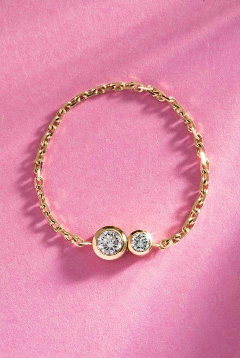 Chain Ring with 0.15ct Round Diamond in Yellow Gold Bezel Setting - Redline - 0++