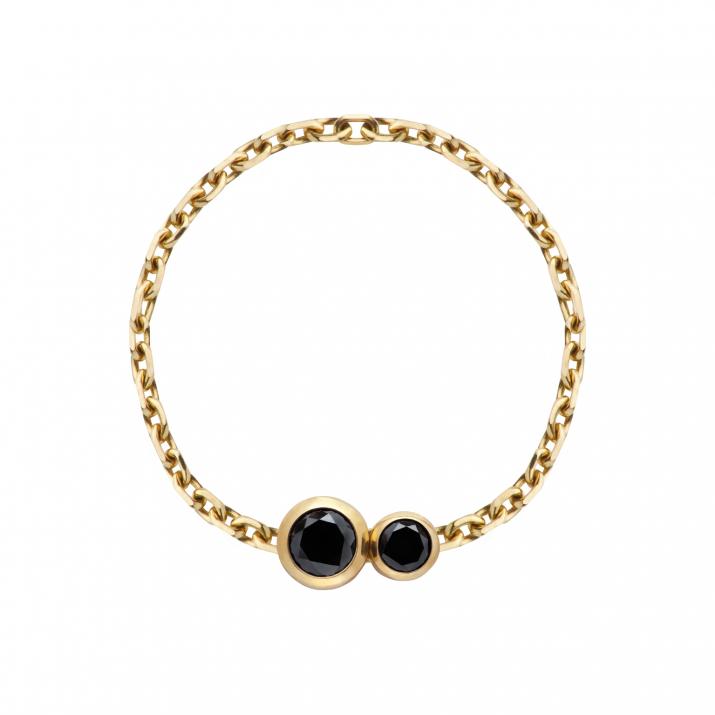 Chain Ring with 0.15ct Round Black Diamond in Yellow Gold Bezel Setting - Redline