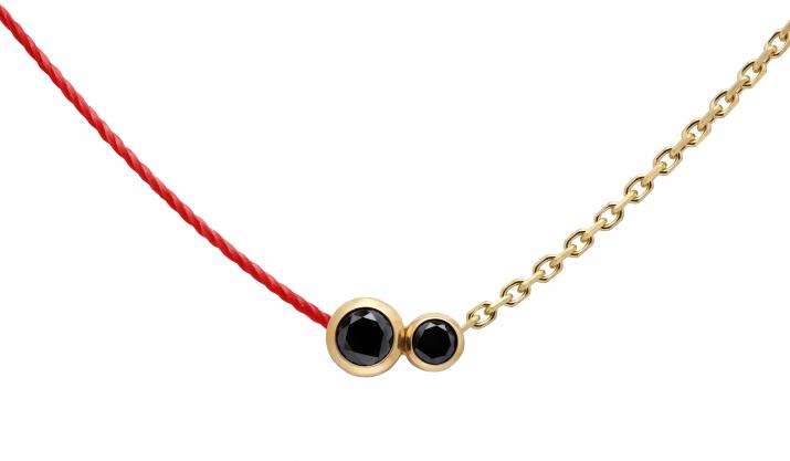String-Chain Necklace with 0.15ct Round Black Diamond in Yellow Gold Bezel Setting - Redline