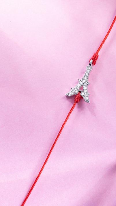 String Bracelet For Women with 0.05ct Round Diamond in White Gold Pavé Setting - Redline - 0++