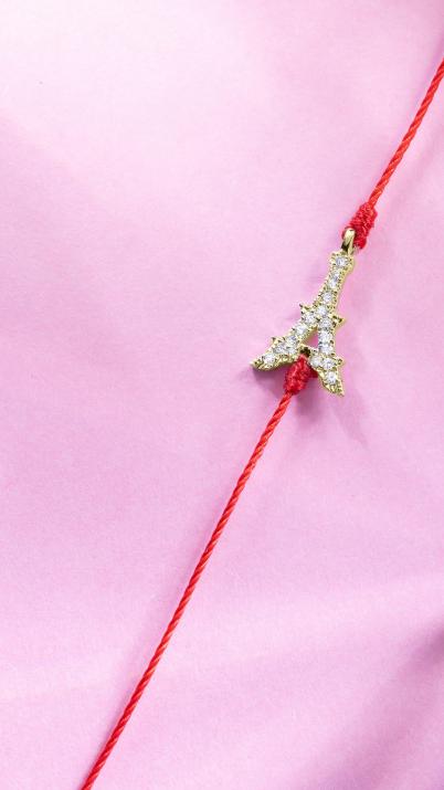 String Bracelet For Women with 0.05ct Round Diamond in Yellow Gold Pavé Setting - Redline - 0++