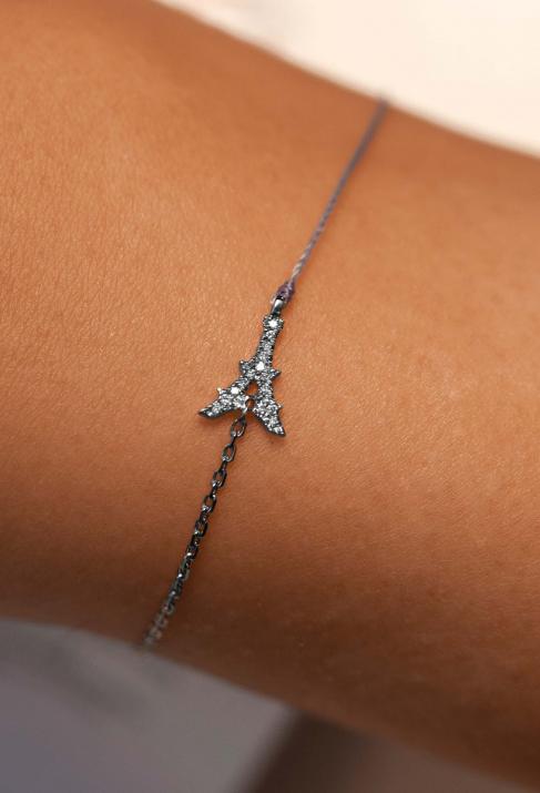 String-Chain Bracelet For Women with 0.05ct Round Diamond in Black Gold Pavé Setting - Redline - 0++