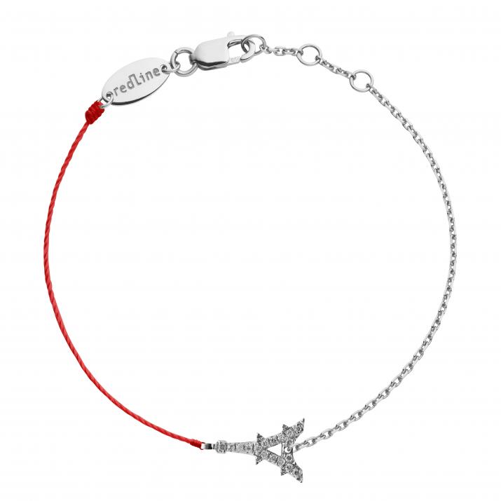 String-Chain Bracelet For Women with 0.05ct Round Diamond in White Gold Pavé Setting - Redline - 0++