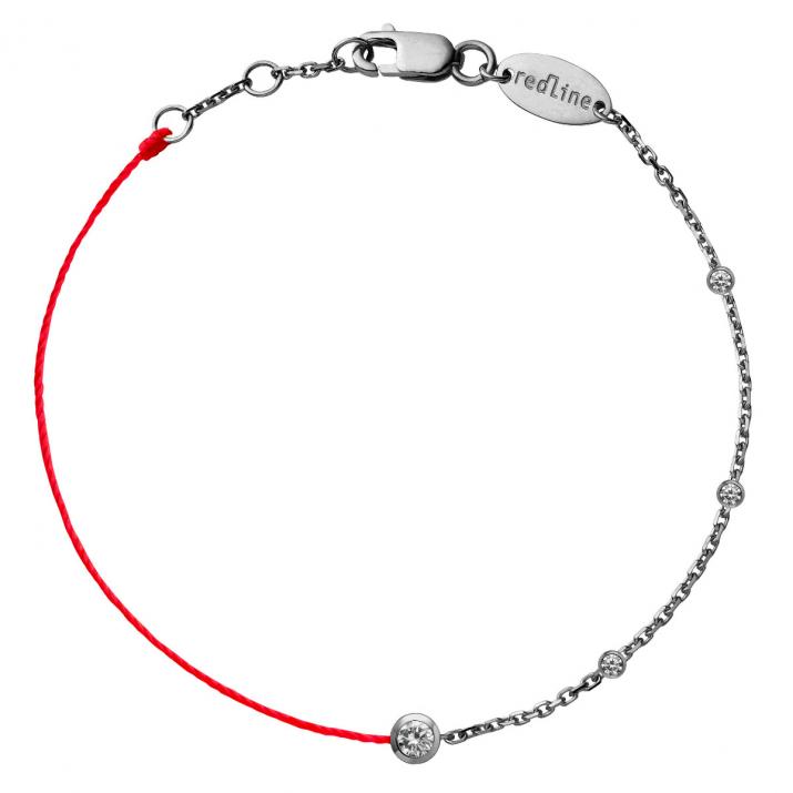 String-Chain Bracelet For Women with 0.14ct Round Diamond in Black Gold Bezel Setting - Redline - 0++