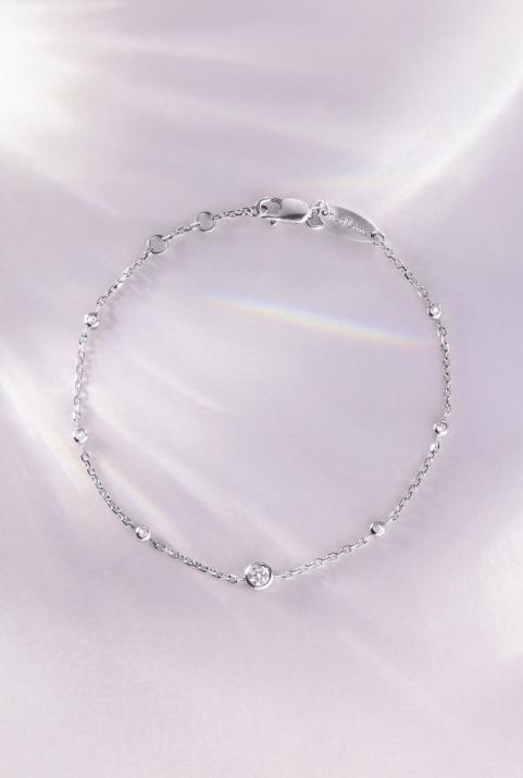 Chain Bracelet For Women with 0.14ct Round Diamond in White Gold Bezel Setting - Redline - 0++