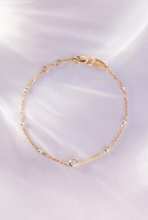 Chain Bracelet For Women with 0.14ct Round Diamond in Rose Gold Bezel Setting - Redline - 0++