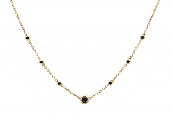 Chain Necklace For Women with 0.15ct Round Black Diamond in Yellow Gold Bezel Setting - Redline - 0++