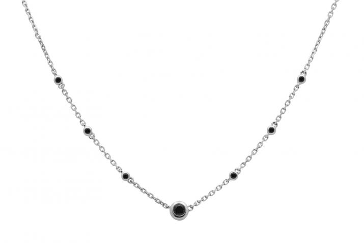 Chain Necklace For Women with 0.15ct Round Black Diamond in White Gold Bezel Setting - Redline - 0++