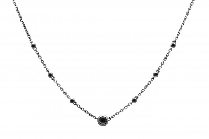 Chain Necklace For Women with 0.15ct Round Black Diamond in Black Gold Bezel Setting - Redline - 0++