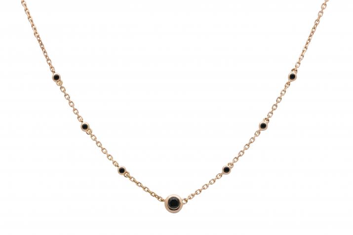 Chain Necklace For Women with 0.15ct Round Black Diamond in Rose Gold Bezel Setting - Redline - 0++