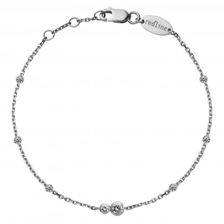 Chain Bracelet For Women with 0.15ct Round Diamond in White Gold Bezel Setting - Redline - 0++
