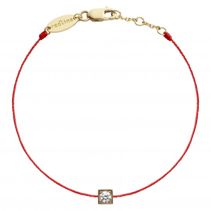 String Bracelet For Men with 0.10ct Round Diamond in Yellow Gold Square Setting - Redline - 0++