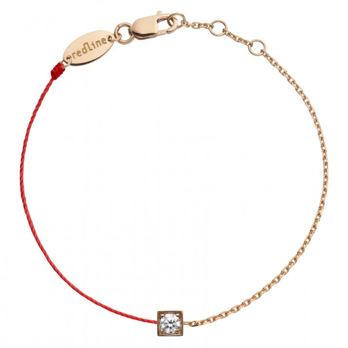 String Bracelet For Men with 0.10ct Round Diamond in Rose Gold Square Setting - Redline