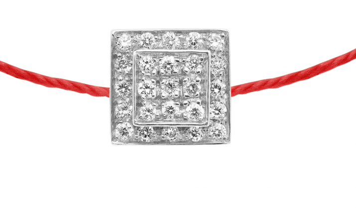 String Bracelet For Women with 0.13ct Round Diamond in White Gold Bezel Setting - Redline - 0++