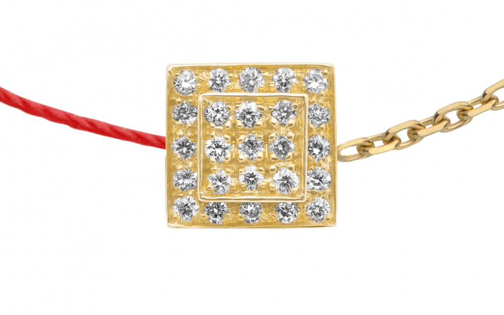 String-Chain Bracelet For Women with 0.13ct Round Diamond in Yellow Gold Bezel Setting - Redline - 0++
