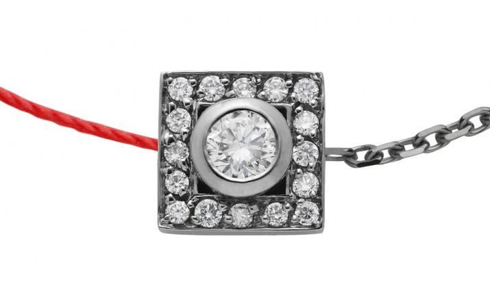 String-Chain Bracelet For Women with 0.18ct Round Diamond in Black Gold Bezel Setting - Redline - 0++