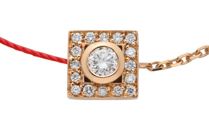 String-Chain Bracelet For Women with 0.18ct Round Diamond in Rose Gold Bezel Setting - Redline - 0++
