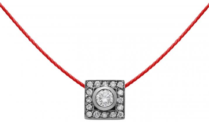 String Necklace For Women with 0.18ct Round Diamond in Black Gold Bezel Setting - Redline