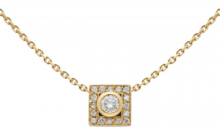 Chain Necklace For Women with 0.18ct Round Diamond in Yellow Gold Bezel Setting - Redline