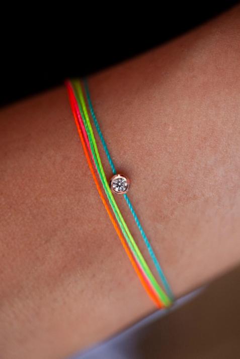 Multistring Bracelet For Women with 0.10ct Round Diamond in Rose Gold Bezel Setting - Redline - 0++