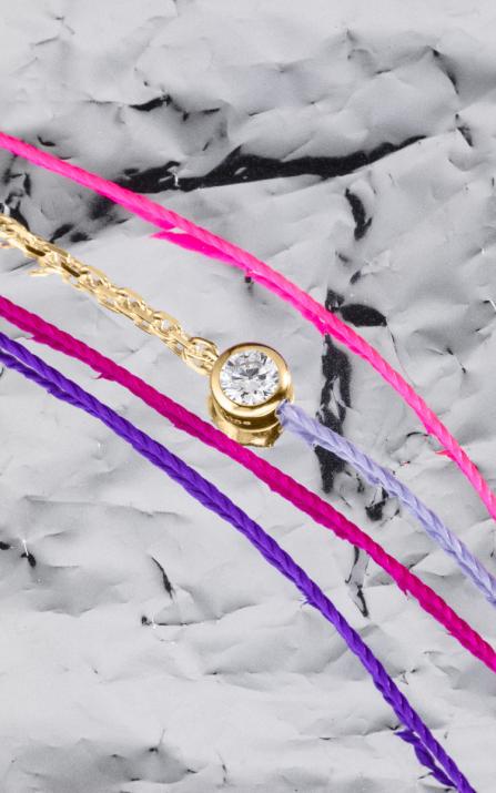 Multistring Bracelet For Women with 0.10ct Round Diamond in Yellow Gold Bezel Setting - Redline - 0++