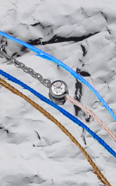 Multistring Bracelet For Women with 0.10ct Round Diamond in Black Gold Bezel Setting - Redline - 0++