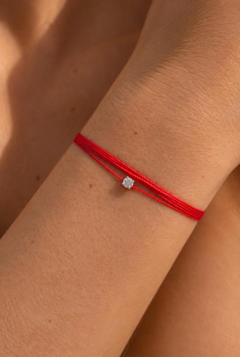 Multistring Bracelet For Women with 0.08ct Round Diamond in Rose Gold Prong Setting - Redline - 0++