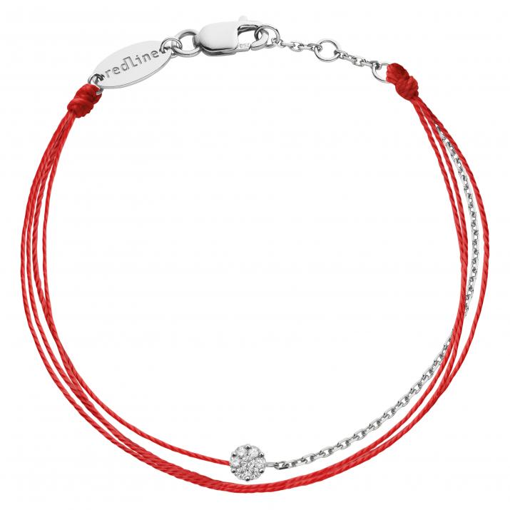 Multistring Bracelet For Women with 0.05ct Round Diamond in White Gold Cluster Setting - Redline - 0++