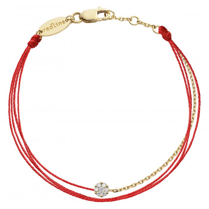 Multistring Bracelet For Women with 0.05ct Round Diamond in Yellow Gold Cluster Setting - Redline - 0++