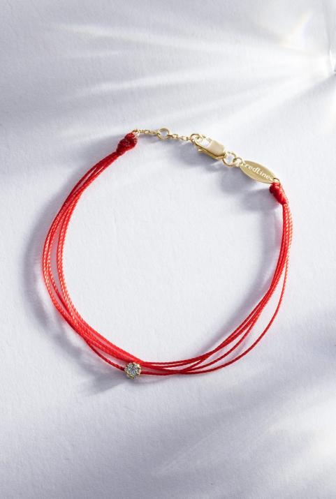 Multistring Bracelet For Women with 0.05ct Round Diamond in Yellow Gold Cluster Setting - Redline - 0++