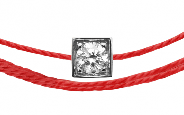 Multistring Bracelet For Men with 0.10ct Round Diamond in White Gold Square Setting - Redline - 0++