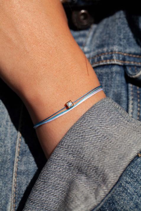 Multistring Bracelet For Women with 0.10ct Round Diamond in Yellow Gold Square Setting - Redline - 0++